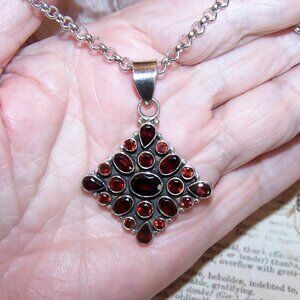 Vintage Sterling Silver Pendant with Lots of Garnets